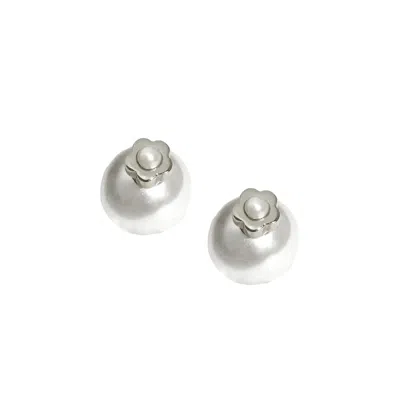 I'mmany London Women's Flower Power Sterling Silver And Freshwater Pearl Stud Earrings In Gray