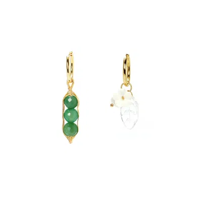 I'mmany London Women's Garden Peas & Hoop Drop Asymmetrical Earrings Green Chrysoprase