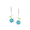 I'mmany London Women's Garden Tales Crystal Daisy Drop Earring With Pave Hoops, Aqua Blue