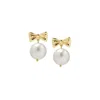 I'mmany London Women's Gold / White Ballerina Golden Bow & Pearl Drop Earrings