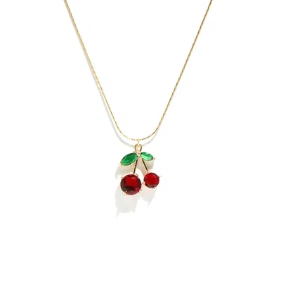 I'mmany London Women's Green / Red Cherry Pie Crystal Cherry Pendant Necklace In Multi