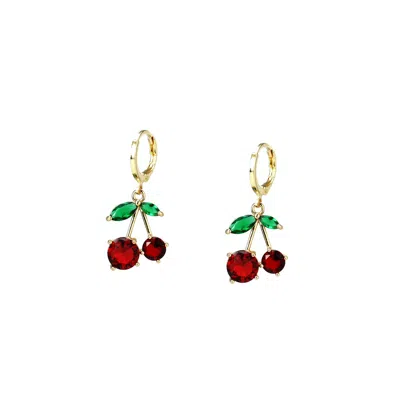 I'mmany London Women's Green / Red Cherry Pie Huggie Hoop Earrings In Multi