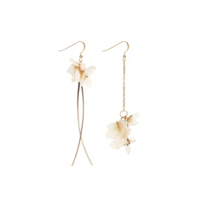 I'mmany London Women's Neutrals Real Flower Savill Lace Hydrangea Asymmetric Drop Earrings In Multi