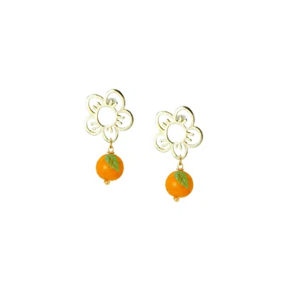 I'mmany London Women's Orange Cutie Pie Lampwork Glass Tangerine Drop Earrings With Flower Studs