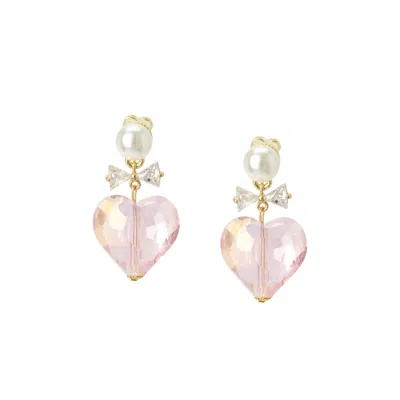 I'mmany London Women's Orange Whisper Of Heart Crystal Bow & Faceted Heart Drop Earrings