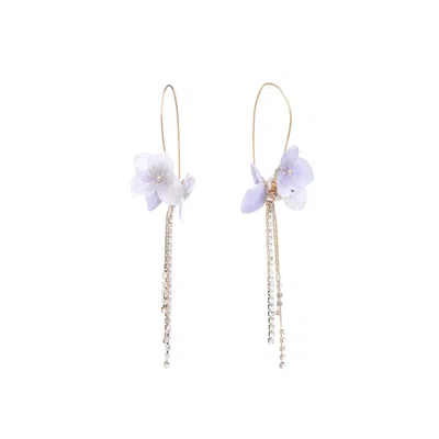 I'mmany London Women's Pink / Purple Real Flower Libelle Hydrangea & Crystal Drop Earrings - Pink & Purple