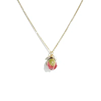 I'mmany London Women's Pink Real Flower Ingrid Chain Necklace With Rosebud, Crystal & Pearl Pendants