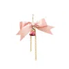 I'mmany London Women's Pink Real Flower Queen Anne Rosebud, Satin Bow & Golden Chain Drop Earring, Single In Pink