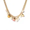 I'mmany London Women's Real Flower Queen Anne Charm Necklace With Real Rosebuds And Pearls In Multi
