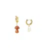 I'mmany London Women's Red Organic Produce Detachable Mushroom & Freshwater Pearl Gold Vermeil Hoop Earrings, Caram