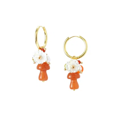 I'mmany London Women's Red Organic Produce Jade Mushroom And Mother Of Pearl Flower Earrings