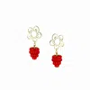 I'mmany London Women's Red Very Berry Lampwork Glass Raspberry Drop Earrings With Flower Studs In Red