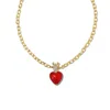 I'mmany London Women's Red Whisper Of Heart Chunky Golden Chain Necklace With Crystal Embellished Crown And Glass H