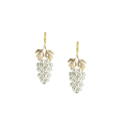 I'mmany London Women's Silver / Gold Very Grapeful Beaded Metallic Grapes Earrings With Golden Leaves