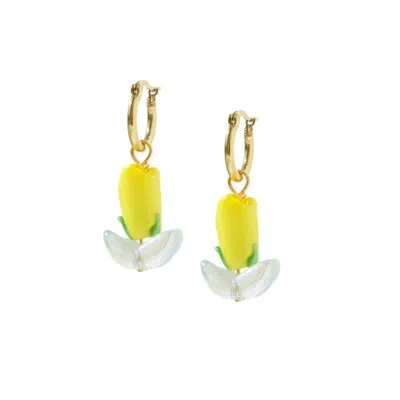 I'mmany London Women's Sunday Market Glass Tulip Earrings With Detachable Golden Hoops - Yellow