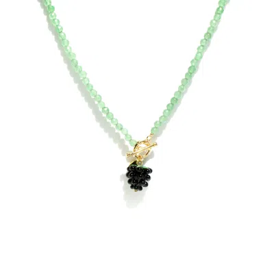 I'mmany London Women's Very Berry Gemstone Choker Necklace With Lampwork Glass Blackberry Pendant In Green