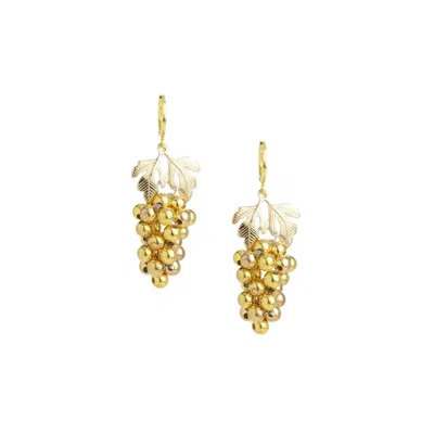 I'mmany London Women's Very Grapeful Beaded Metallic Grapes Earrings With Golden Leaves - Golden