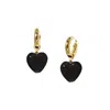 I'mmany London Women's Whisper Of Heart Chunky Golden Hoop Earrings With Detachable Glass Heart Charm, Opaque Black