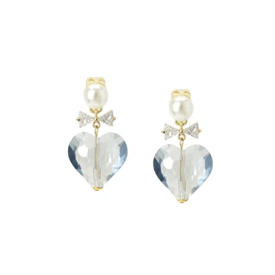 I'mmany London Women's Whisper Of Heart Crystal Bow & Faceted Heart Drop Earrings  - Blue