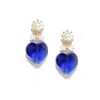 I'mmany London Women's Whisper Of Heart Crystal Bow & Faceted Heart Drop Earrings - Royal Blue In Blue