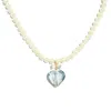 I'mmany London Women's Whisper Of Heart Pearl Necklace With Crystal Bow And Faceted Heart Pendant - Blue In Blue