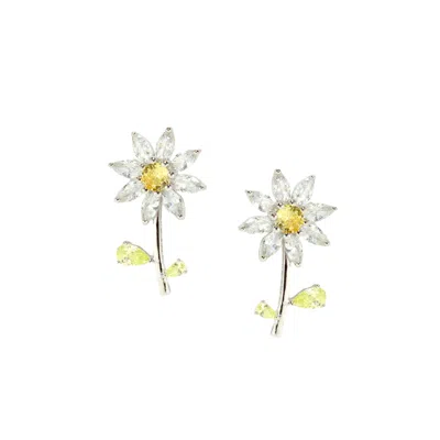 I'mmany London Women's White Garden Tales Crystal Daisy Sterling Silver Stud Earrings, Clear