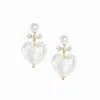 I'mmany London Women's White Whisper Of Heart Lampwork Glass Heart Drop Earrings With Pearl Studs And Crystal Bow, 