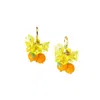 I'mmany London Women's Yellow Cutie Pie Lampwork Glass Tangerine And Flower Drop Earrings In Yellow