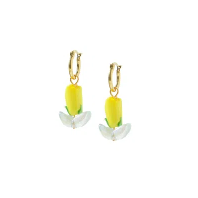 I'mmany London Women's Yellow / Orange Sunday Market Glass Tulip With Detachable Small Golden Hoop Earrings - Yello