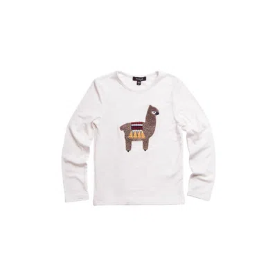 Imoga Kids' Girl's Ariana Graphic Long Sleeve Tee In Llama Oatmeal In White
