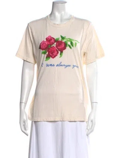 Pre-owned Imogene + Willie Floral Print Crew Neck T-shirt In Neutrals