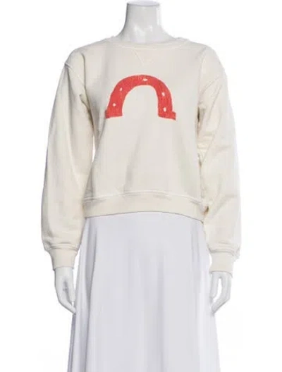 Pre-owned Imogene + Willie Graphic Print Crew Neck Sweatshirt In White