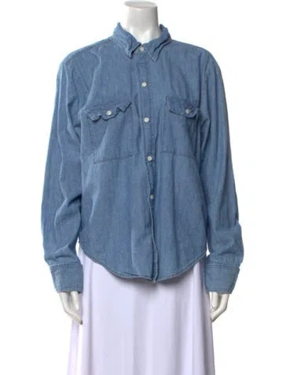 Pre-owned Imogene + Willie Long Sleeve Button-up Top In Blue