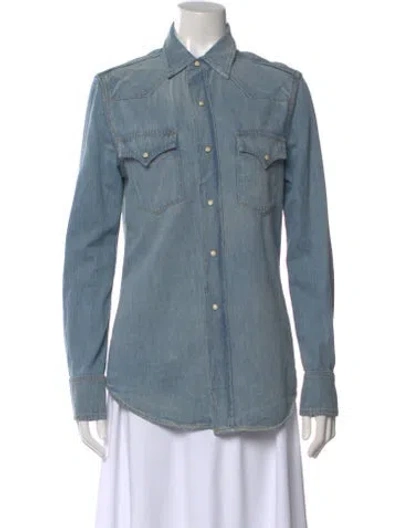 Pre-owned Imogene + Willie Long Sleeve Button-up Top In Blue