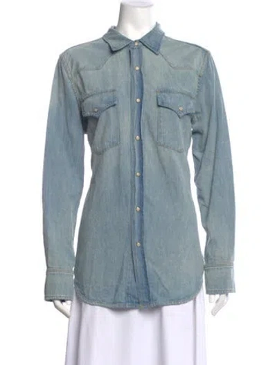 Pre-owned Imogene + Willie Long Sleeve Button-up Top In Blue