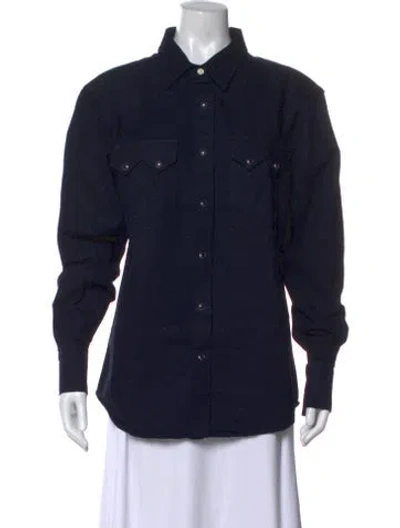 Pre-owned Imogene + Willie Long Sleeve Button-up Top In Blue