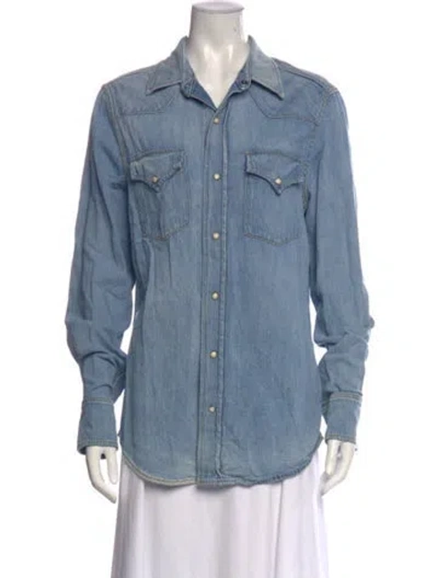 Pre-owned Imogene + Willie Long Sleeve Button-up Top In Blue