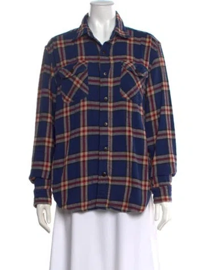 Pre-owned Imogene + Willie Plaid Print Long Sleeve Button-up Top In Blue
