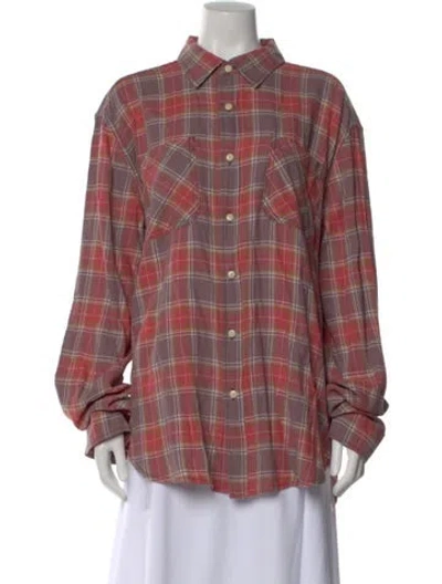 Pre-owned Imogene + Willie Plaid Print Long Sleeve Button-up Top In Pink