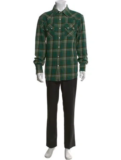 Pre-owned Imogene + Willie Plaid Print Long Sleeve Western Shirt In Green