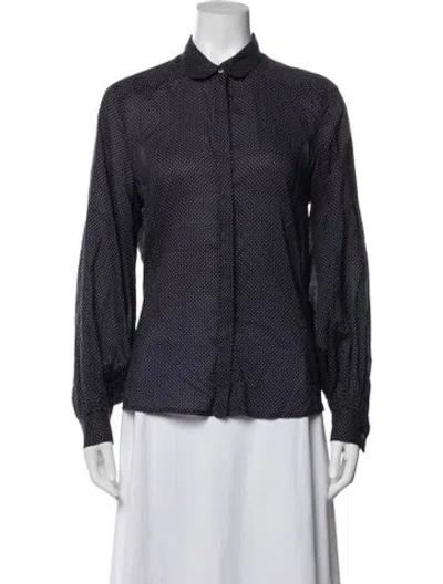 Pre-owned Imogene + Willie Polka Dot Print Long Sleeve Button-up Top In Blue