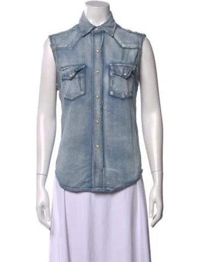 Pre-owned Imogene + Willie Sleeveless Button-up Top In Blue