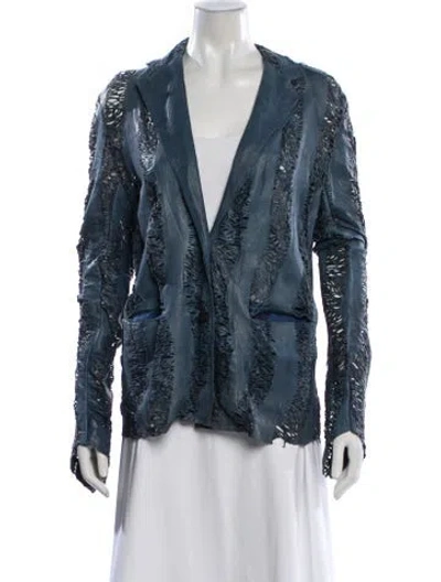 Pre-owned Imp Of The Roses Calf Leather Patterned Jacket In Blue
