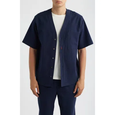 Imperfects Mr. Lynch's Benny Short Sleeve Seersucker Button-up Jersey In Blue