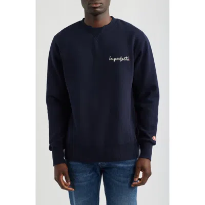 Imperfects Signature Crew Cotton Blend Fleece Sweatshirt In Blue