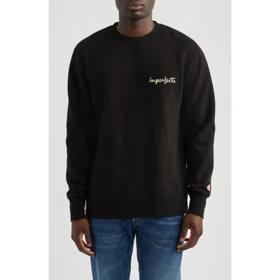 Imperfects Signature Crewneck Cotton Blend Fleece Sweatshirt In Black