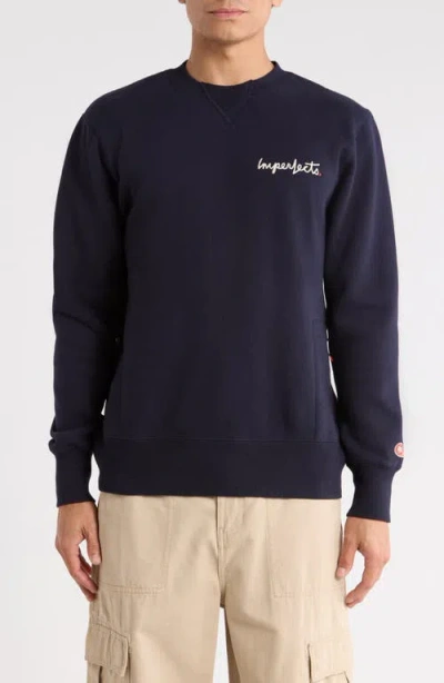 Imperfects Signature Crewneck Cotton Blend Fleece Sweatshirt In Blue