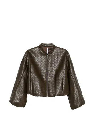 Imperial Basket Weave-effect Cropped Jacket In Braun