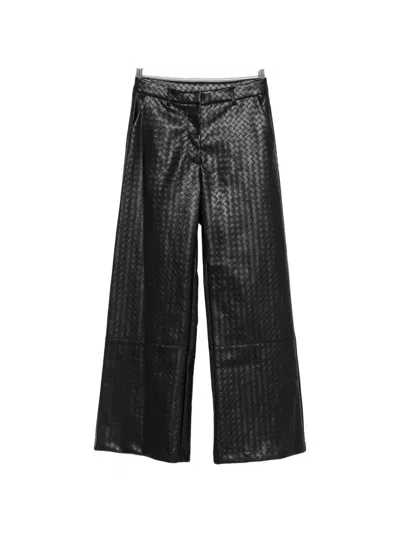 Imperial Basket-weave Wide-leg Trousers In Black