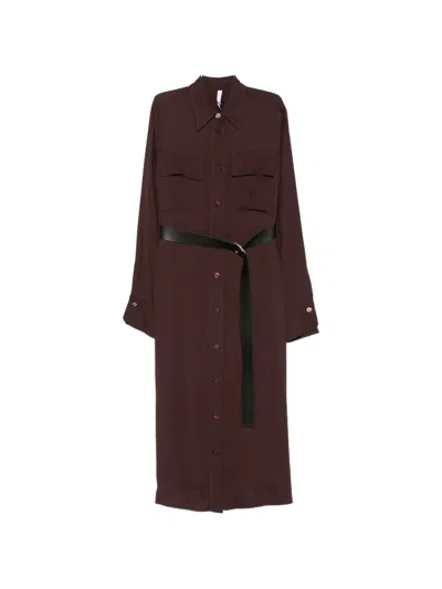 Imperial Belted Button-front Midi Dress In Brown